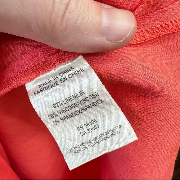 Theory coral peach linen stretch sleeveless v neck dress with pockets women's 6. - Picture 5 of 5